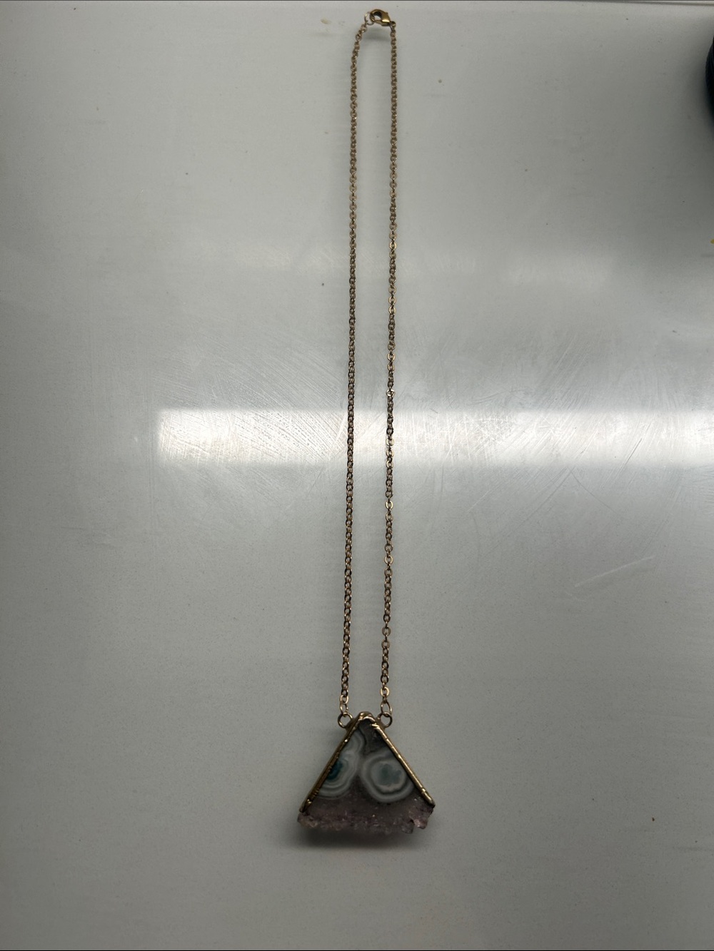 Gold-Tone Amethyst Geode Triangle Pendant Necklace - Women Jewelry